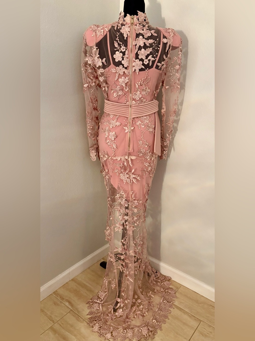 Zhivago Signature Floral Lace Poison Gown in blush pink - Picture 9 of 15